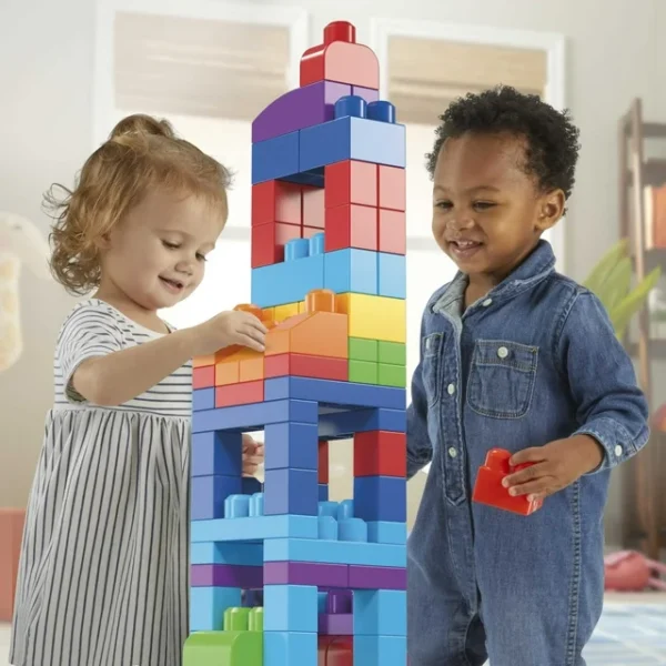 MEGA BLOKS Fisher-Price Big Building Bag, Building Blocks for Toddlers With Storage (80 Pieces), Blue, Ages 1-5 Years