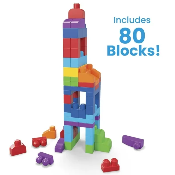 MEGA BLOKS Fisher-Price Big Building Bag, Building Blocks for Toddlers With Storage (80 Pieces), Blue, Ages 1-5 Years