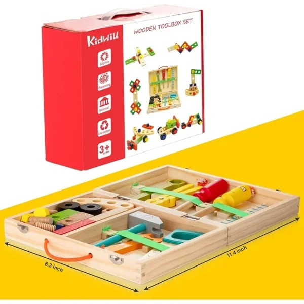 Wooden ToolBox Set, 36 Pcs Wooden Tool Kit For Kids, Montessori Educational Stem Construction Toys For 2 3 4 5 6 Year Old Boys Girls, Best Gift For Kids